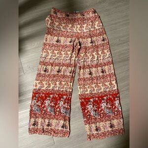 Boho Wide-Leg Printed Pants - Red Paisley